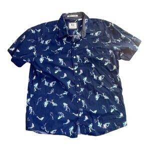 R&C Fish Print Button Up Short Sleeve Casual Shirt - Men's XL‎